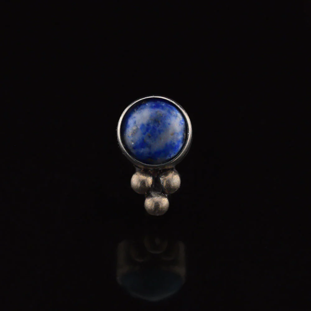 Lapis Stone with Triple Titanium Beads, Threadless Piercing End,