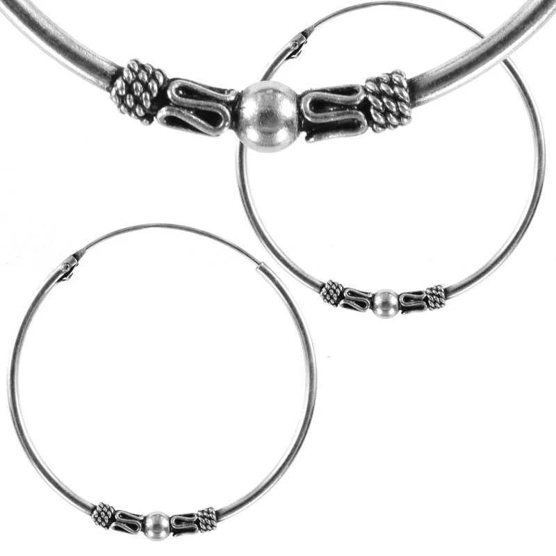 Large Sterling Silver Bali Hoop Earrings 'Kalan' - Image 2