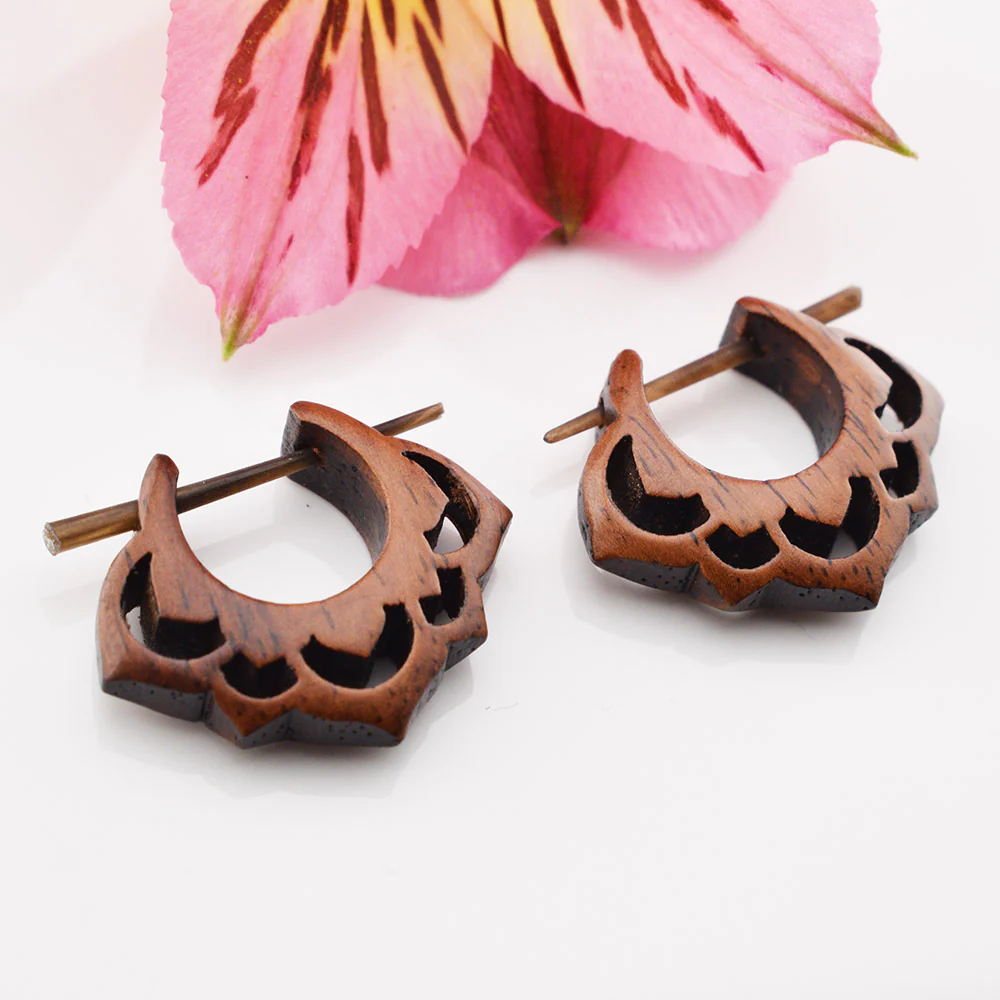 Lotus Flower Stick Earrings in Wood