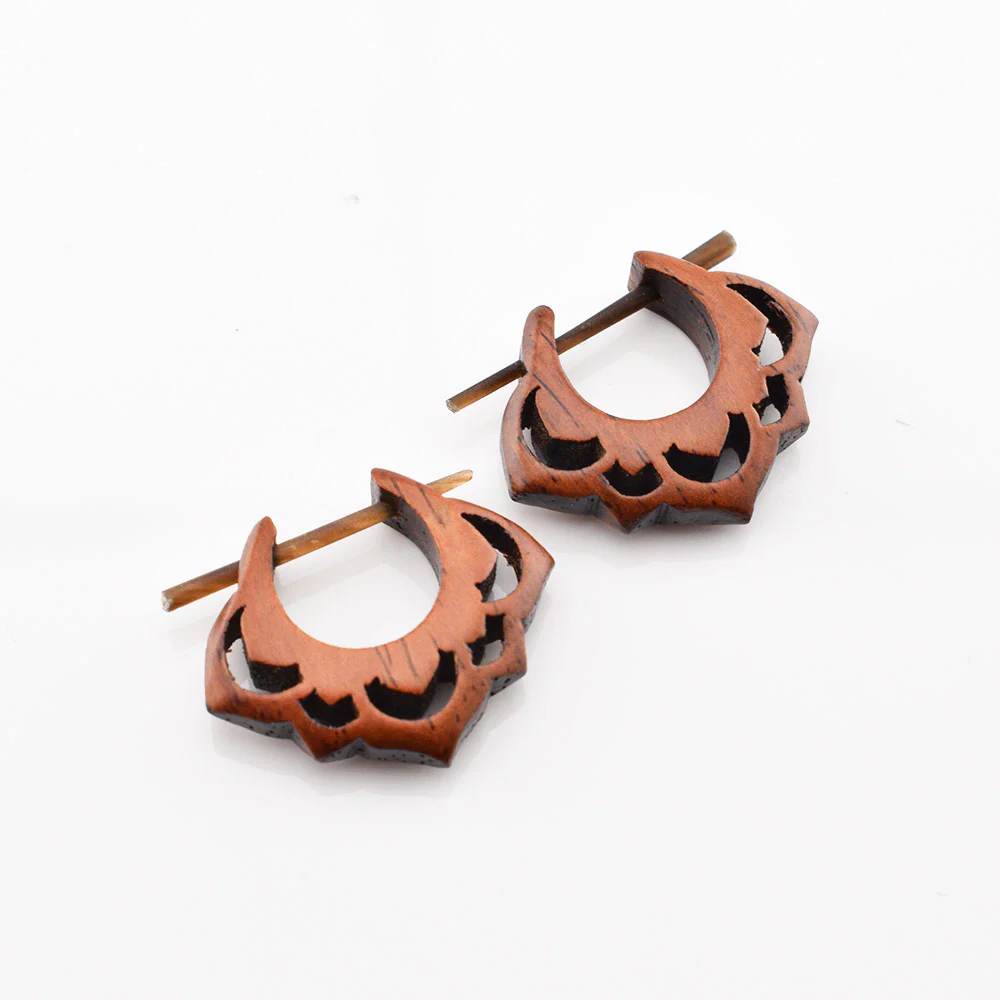 Lotus Flower Stick Earrings in Wood - Image 2