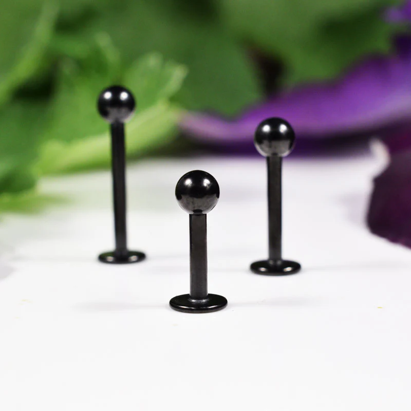 Micro Labrets, Flat Backs in Black Steel