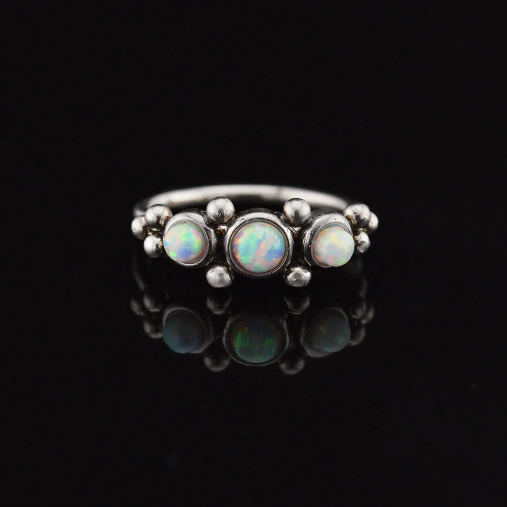 Nose Ring with Tribal Dots and Opal Stones