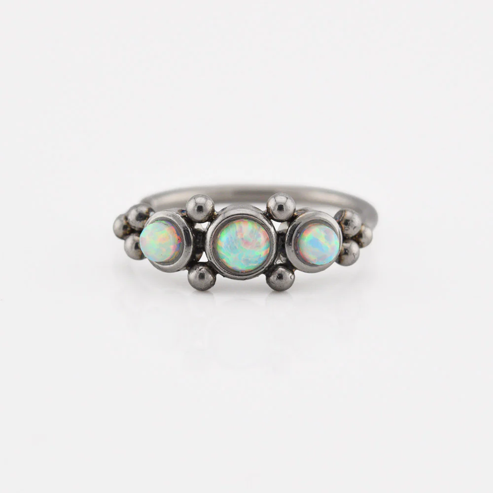 Nose Ring with Tribal Dots and Opal Stones - Image 2