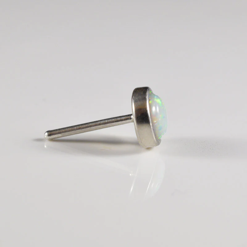 Silver Nose Stud with Large Opalite Stone - Image 2
