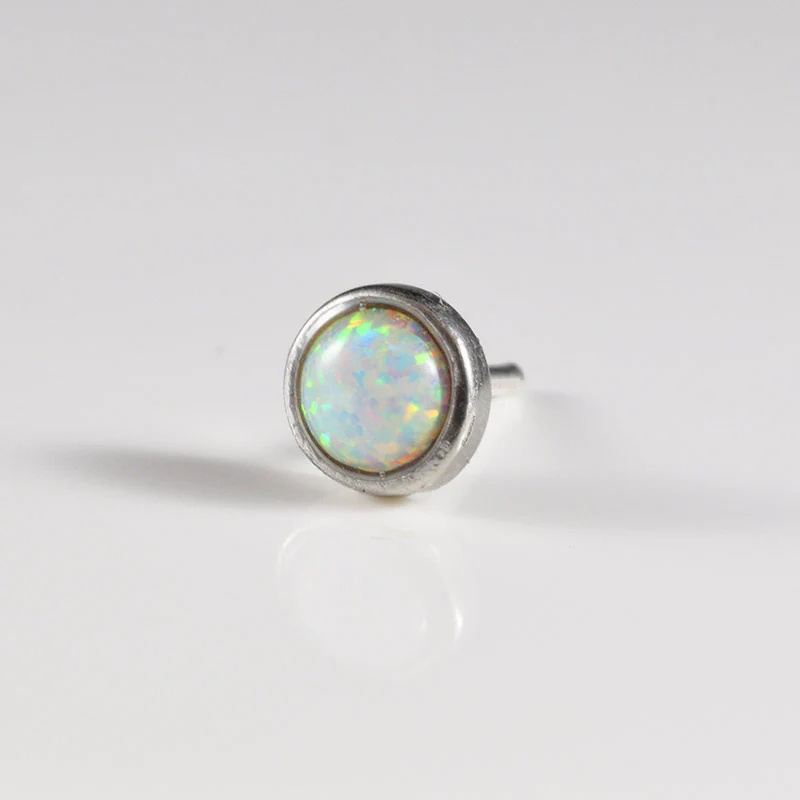 Silver Nose Stud with Large Opalite Stone - Image 3