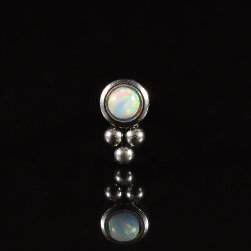 Nose Stud with Opalite Stone and Triple Dots