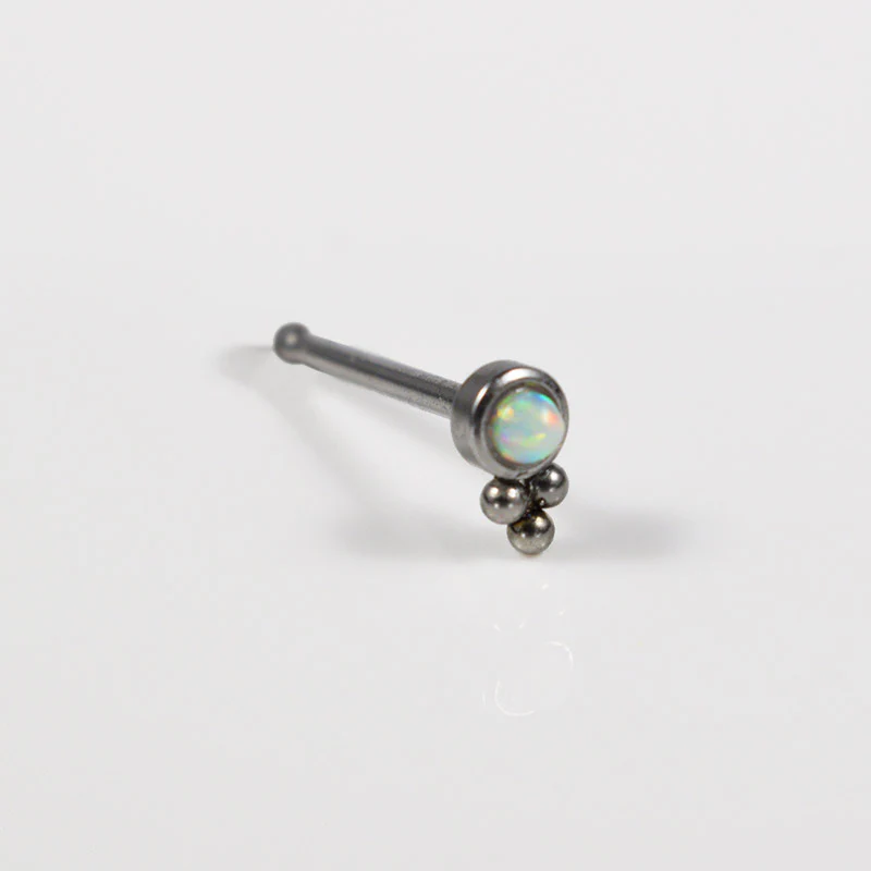 Nose Stud with Opalite Stone and Triple Dots - Image 2