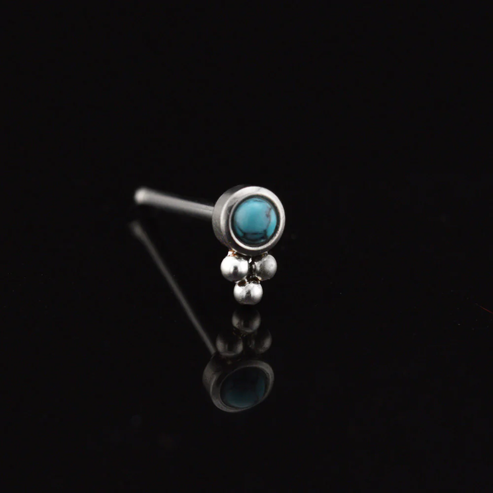Nose Stud with Turquoise Stone and Triple Dots