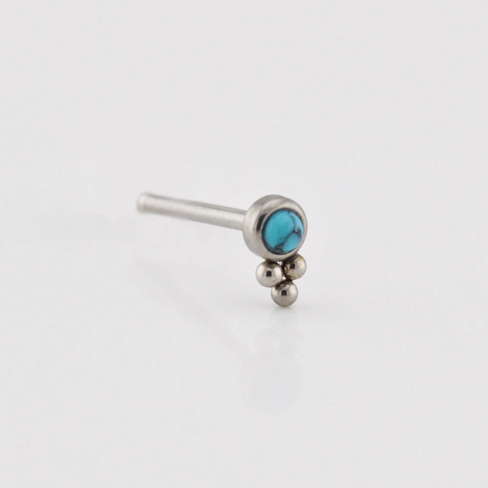 Nose Stud with Turquoise Stone and Triple Dots - Image 2