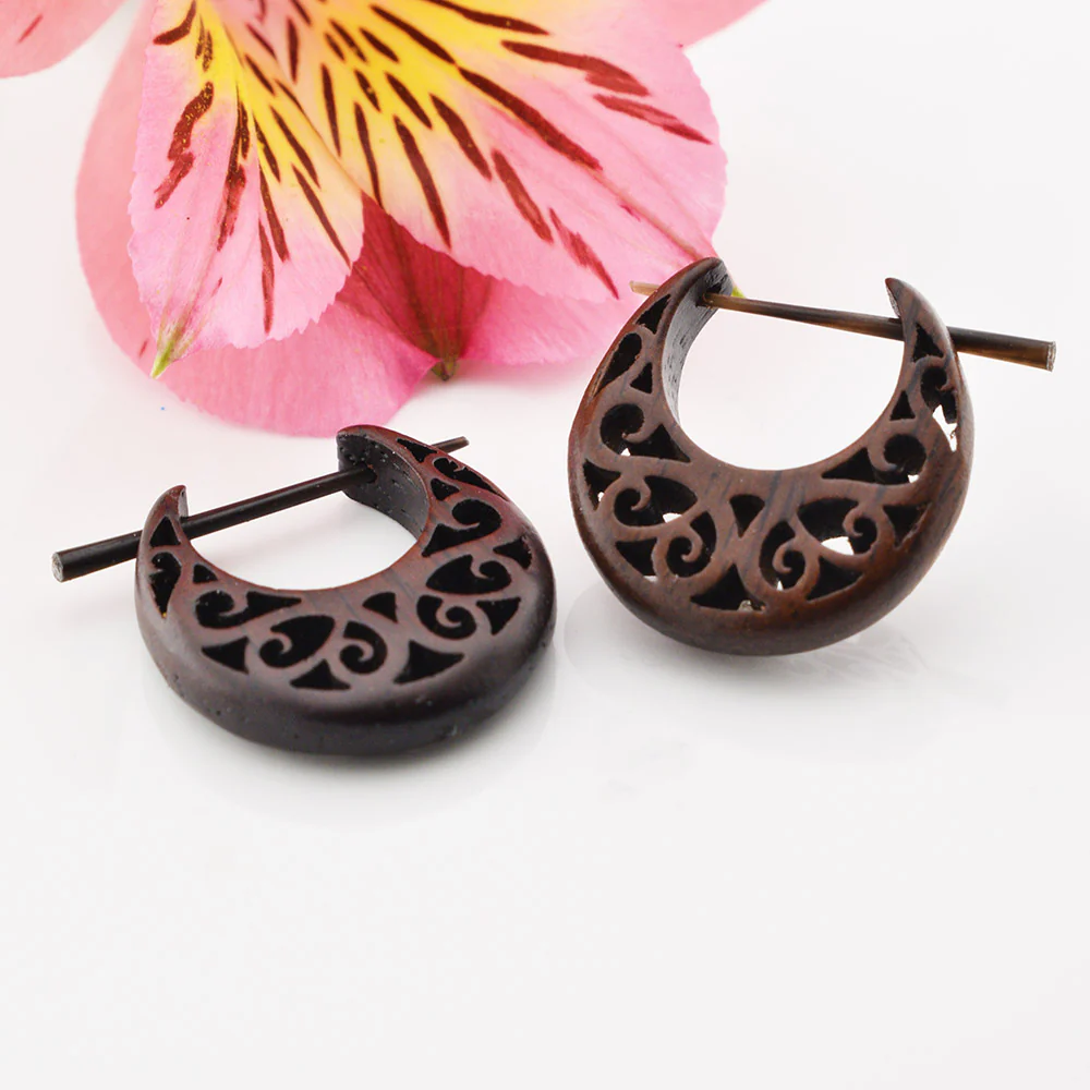 Ornate Stick Earrings in Wood