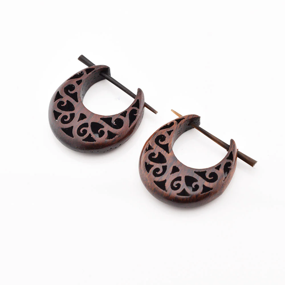 Ornate Stick Earrings in Wood - Image 2
