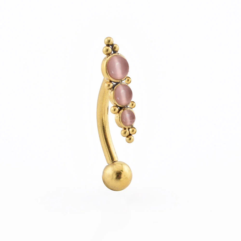 Reverse Navel Bar, Gold with Rose Cats Eyes - Image 2