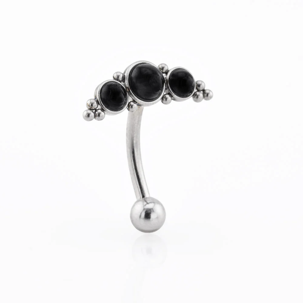 Reverse Navel Bar with Black Onyx Stones - Image 2