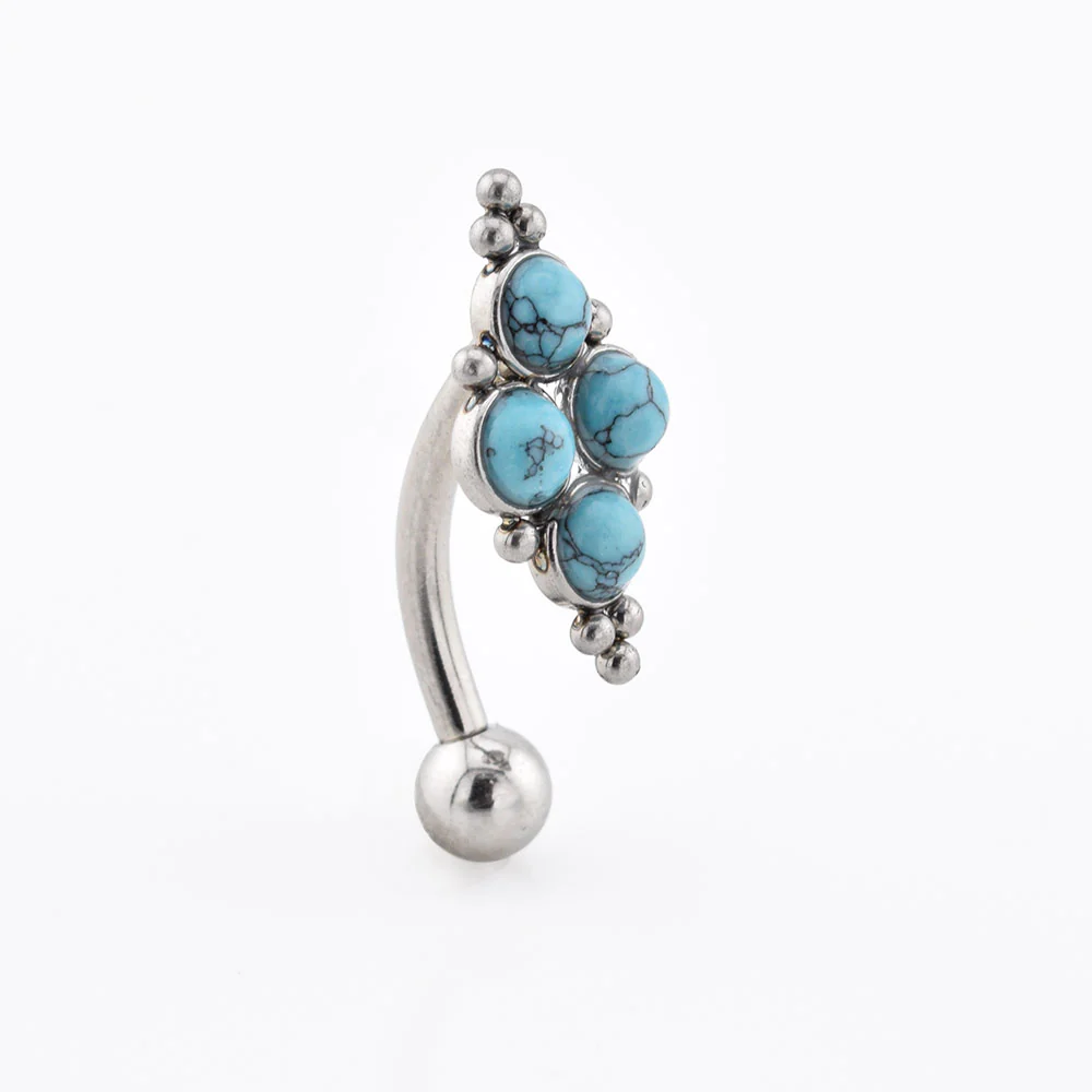 Reverse Navel Bar with Turquoise Stones - Image 2