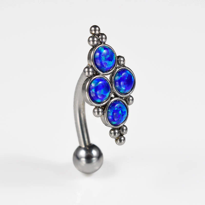 Reverse Navel Bar with Blue Opal Cluster - Image 3