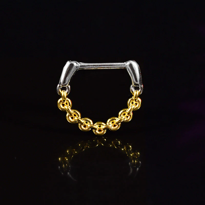 Septum or Daith Clicker with Gold Chain Design