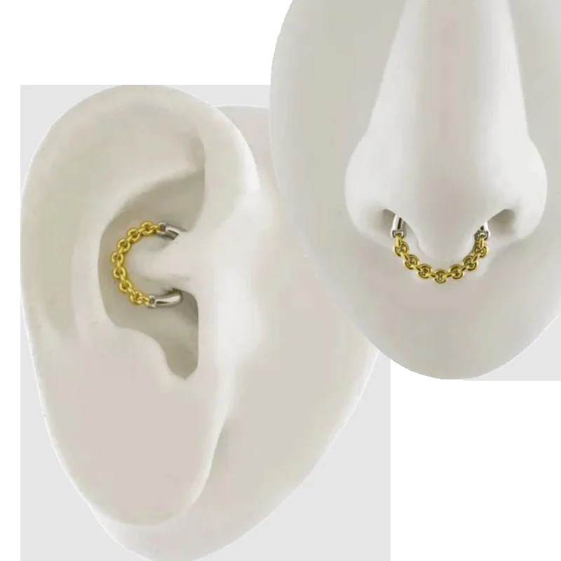 Septum or Daith Clicker with Gold Chain Design - Image 2
