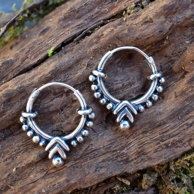 Silver Hoop Earrings with Chevron Design