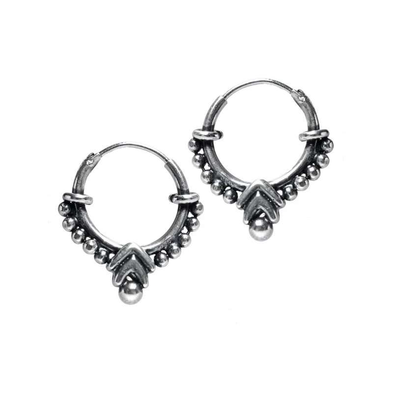 Silver Hoop Earrings with Chevron Design - Image 2