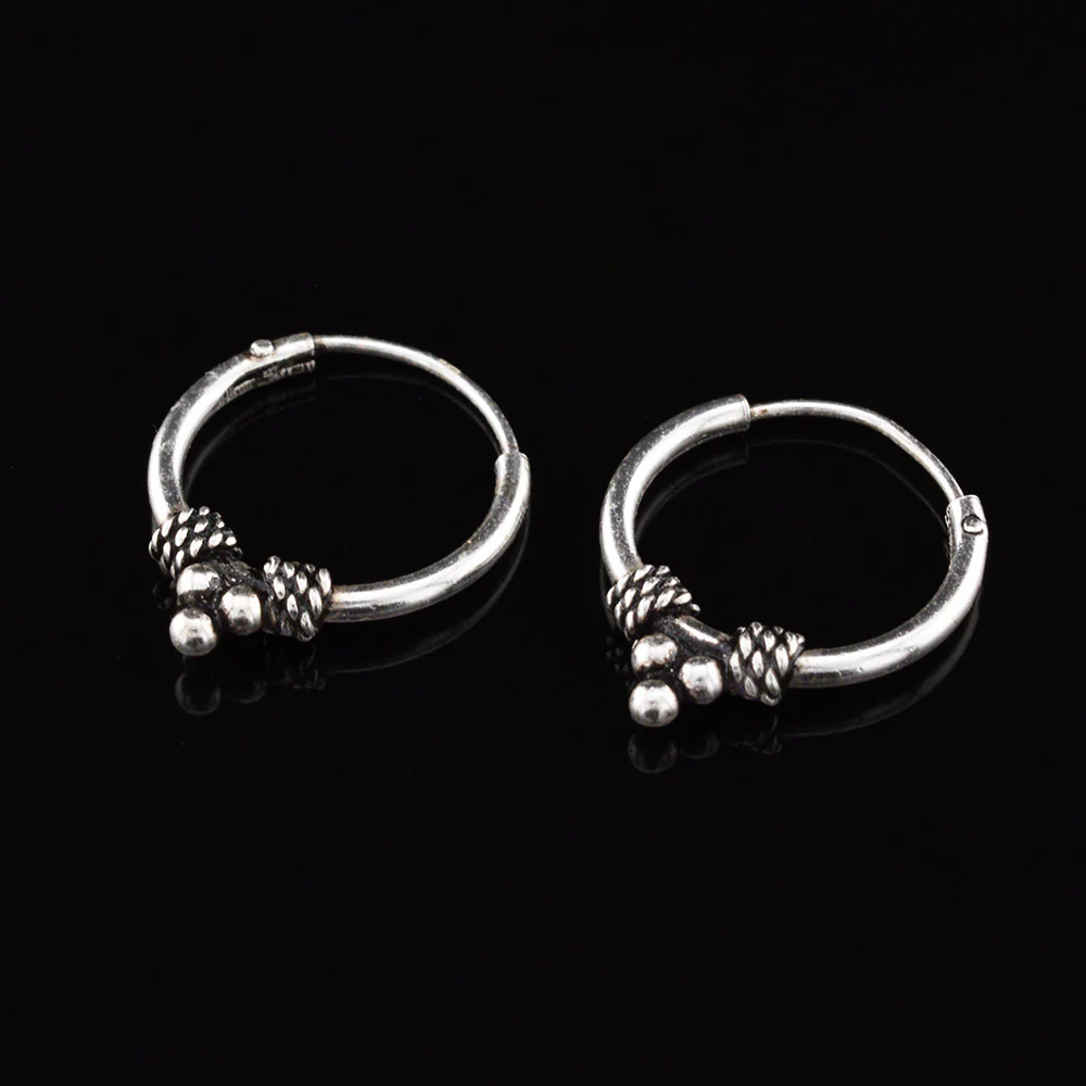 Silver Bali Triple Dots Earrings
