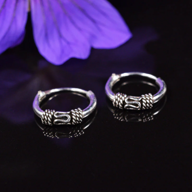 Silver Balinese Hoop Earrings 'Banjar'