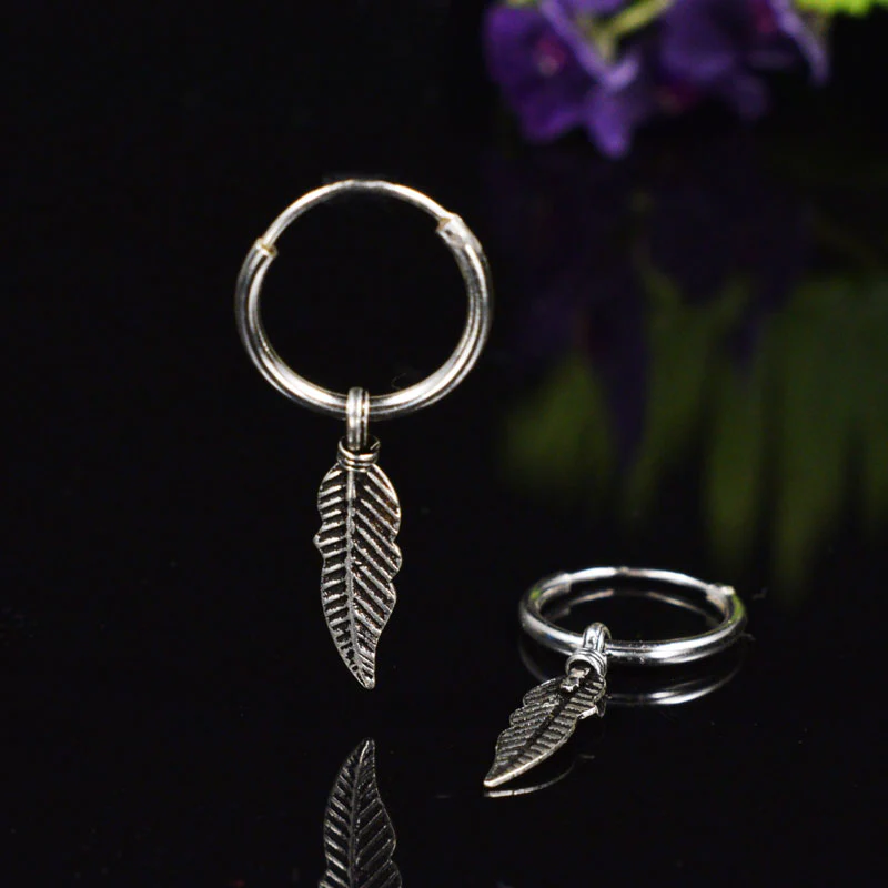 Silver Feather Hoop Earrings