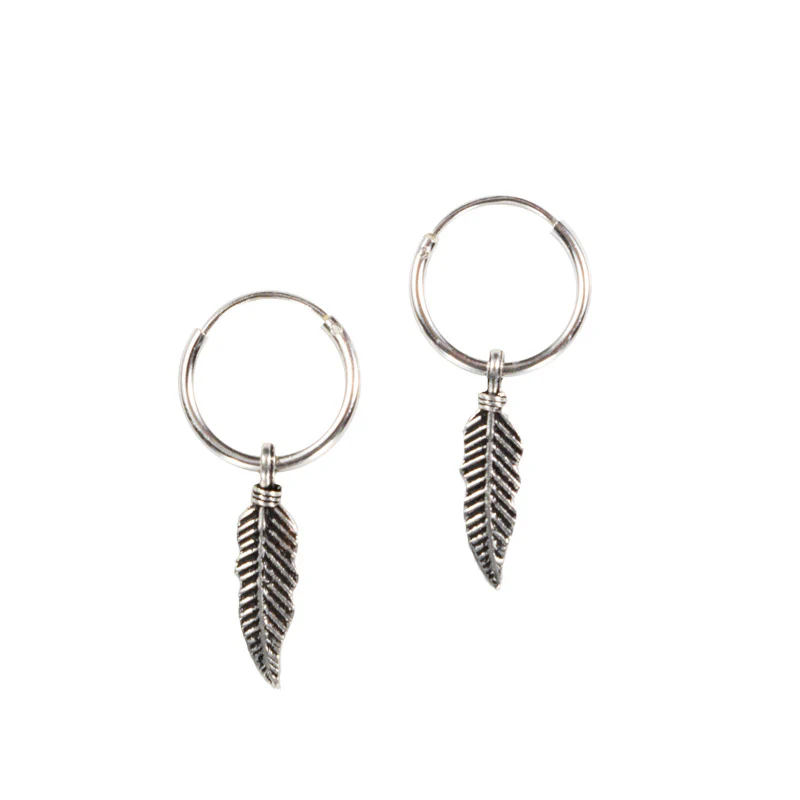 Silver Feather Hoop Earrings - Image 2