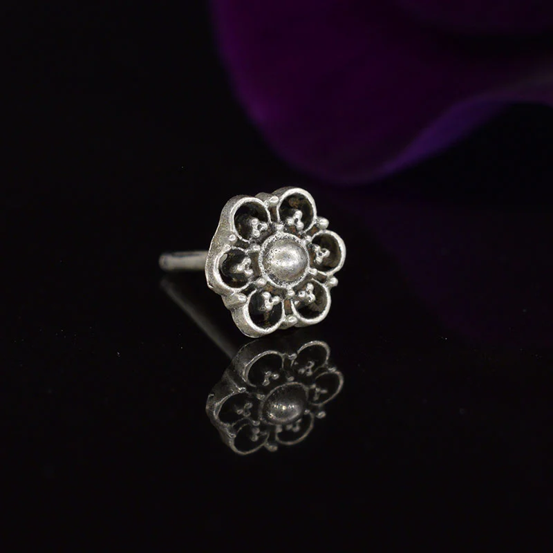 Silver Flower Mandala Nose Stud
