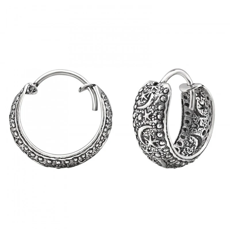 Silver Hoop Earrings with Moon and Stars - Image 2