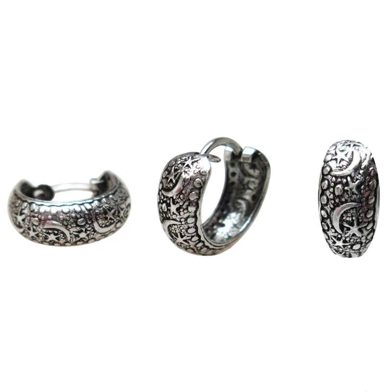 Silver Hoop Earrings with Moon and Stars - Image 3