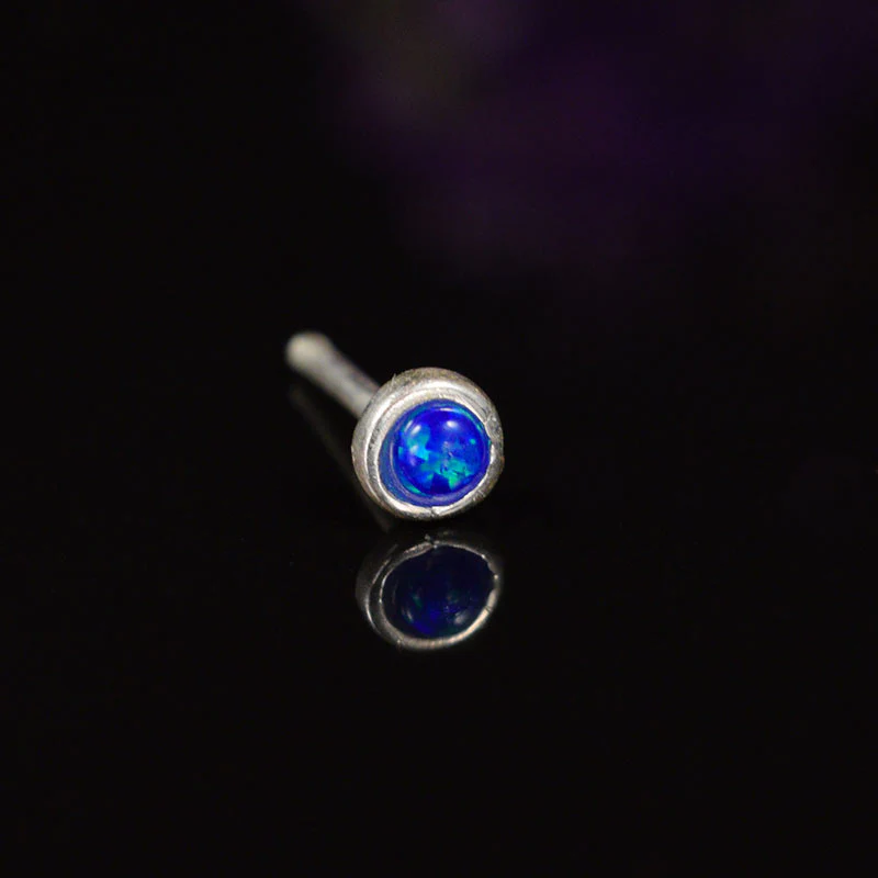 Silver Nose Pin with Blue Opal