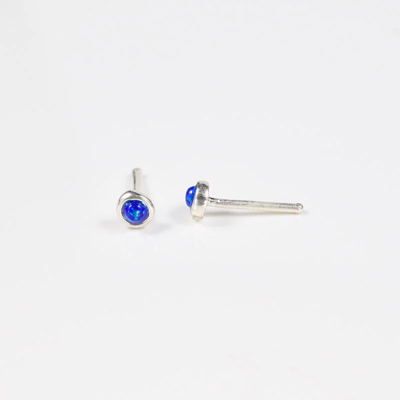 Silver Nose Pin with Blue Opal - Image 2