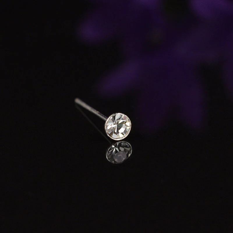 Silver Nose Pin with Clear Crystal