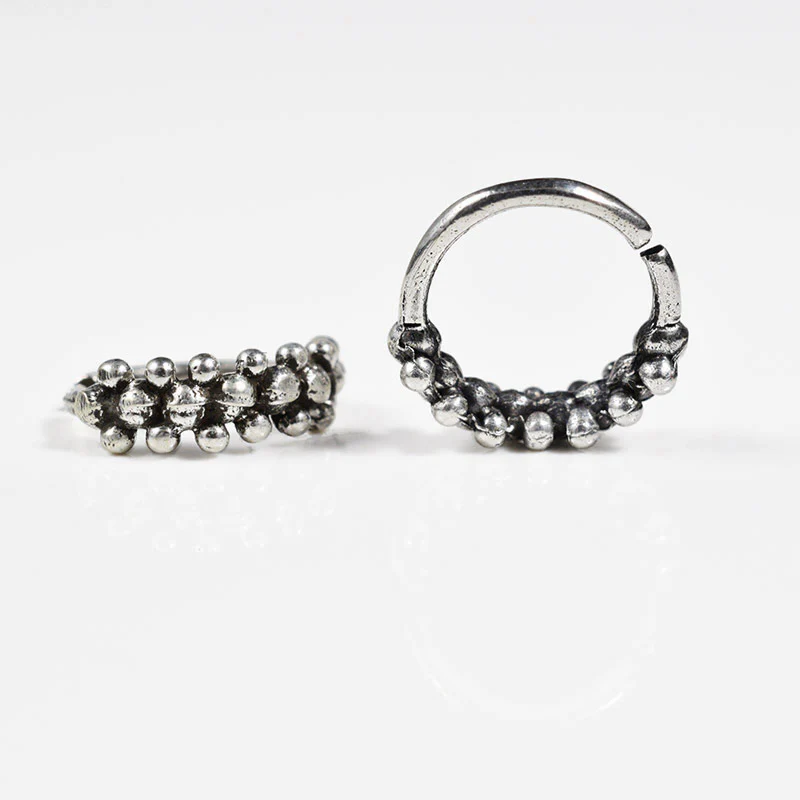 Silver Nose Ring, 'Kata' Indian Dot Design - Image 2