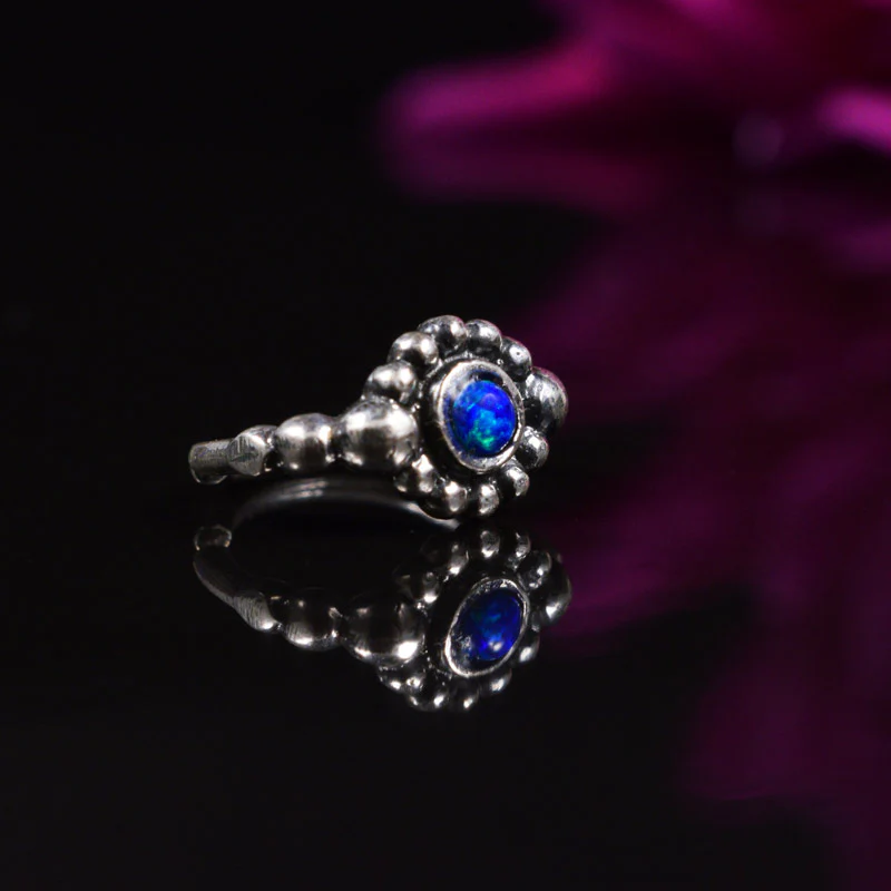 Indian Nose Ring, Silver with Blue Opal
