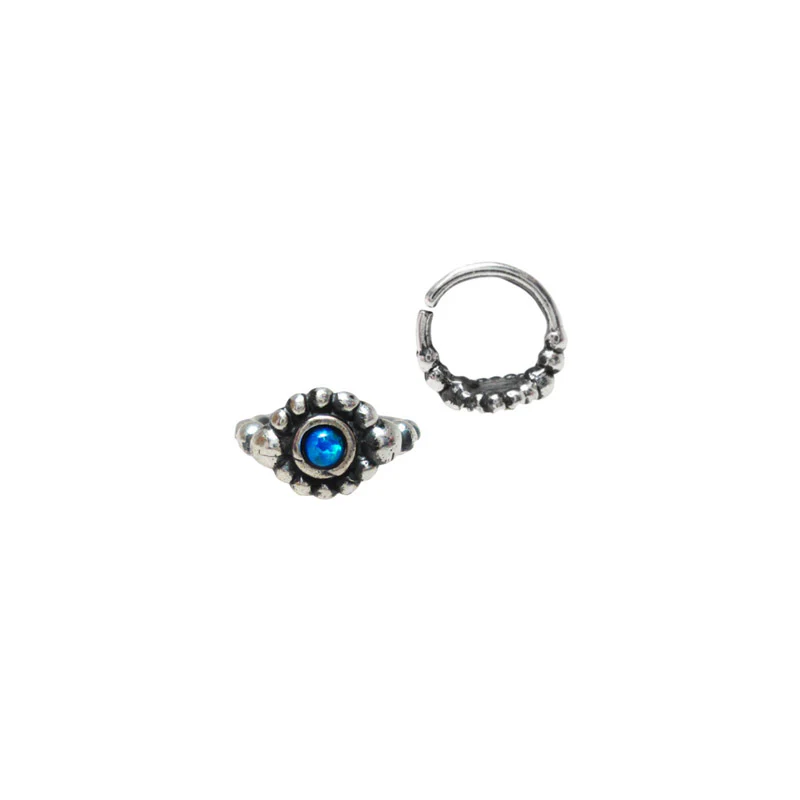 Indian Nose Ring, Silver with Blue Opal - Image 2