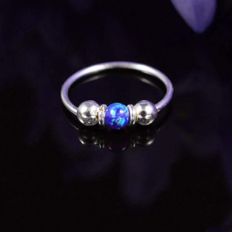 Silver Nose Ring with Deep Blue Opalite Stone 'Lamilia'