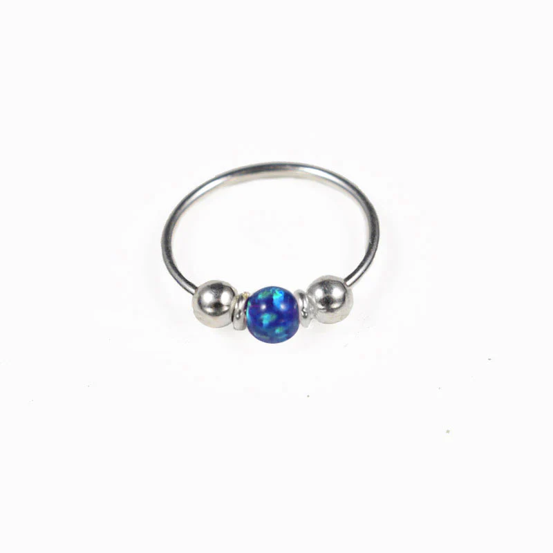Silver Nose Ring with Deep Blue Opalite Stone 'Lamilia' - Image 2