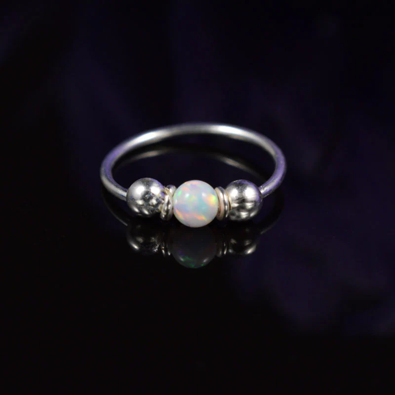 Silver Nose Ring with Opalite Stone 'Jamboori'