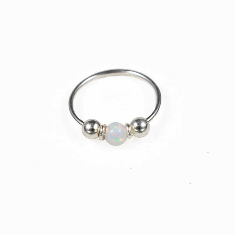Silver Nose Ring with Opalite Stone 'Jamboori' - Image 2