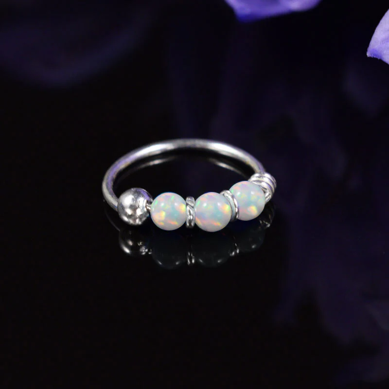 Silver Nose Ring with Opalite Stones 'Tijara'