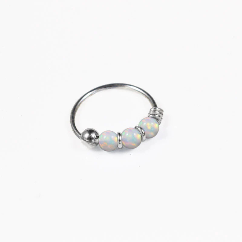 Silver Nose Ring with Opalite Stones 'Tijara' - Image 2