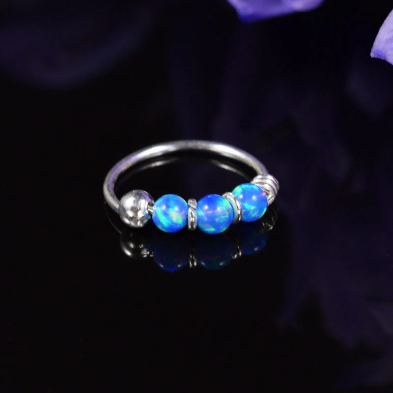 Silver Nose Ring with Opalite Stones 'Raipur'