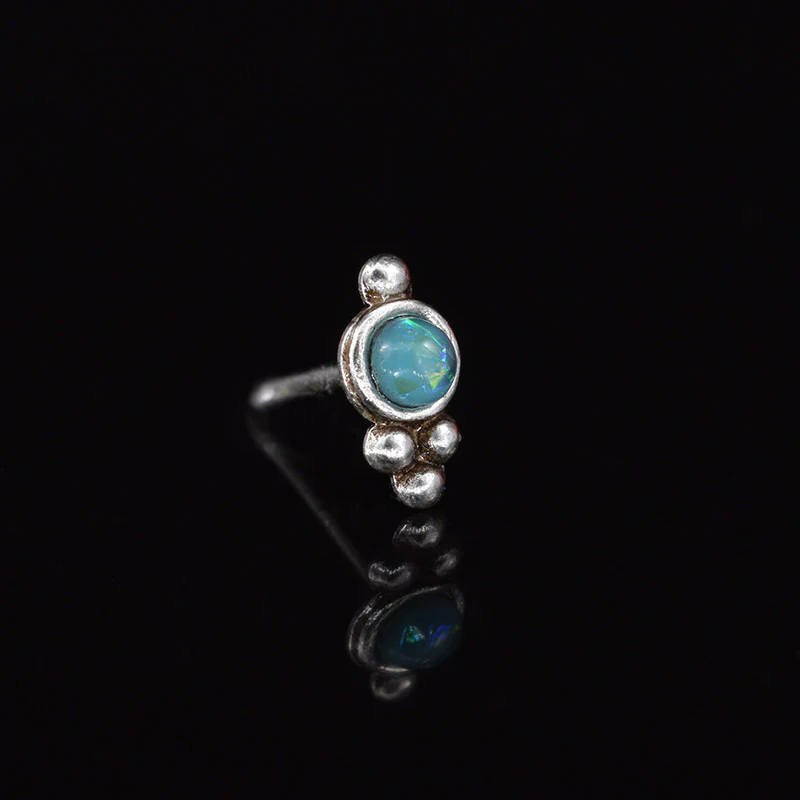 Silver Nose Stud with Green Opal