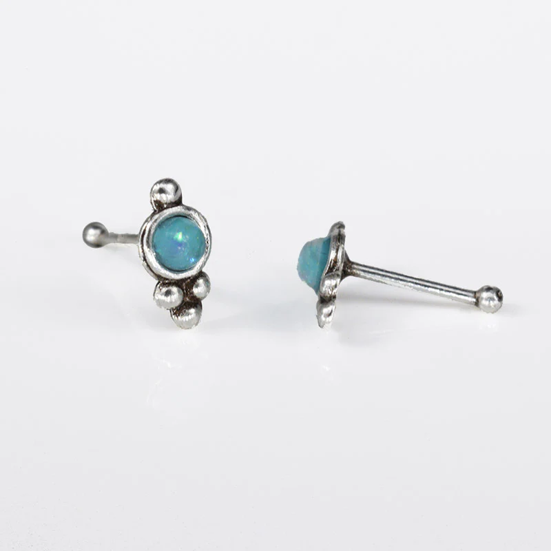 Silver Nose Stud with Green Opal - Image 2