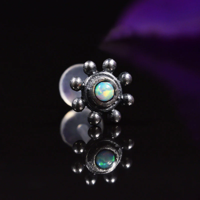 Silver Tribal BioFlex Labret with Opal Stone