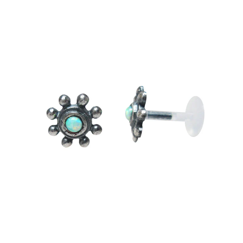 Silver Tribal BioFlex Labret with Opal Stone - Image 2