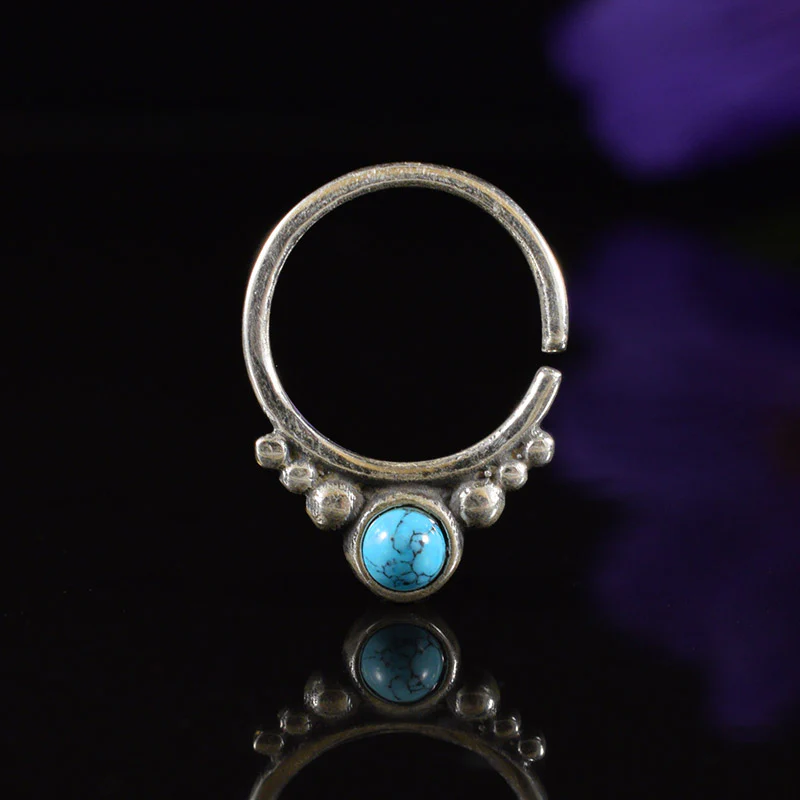 Silver Septum Ring with Turquoise Stone
