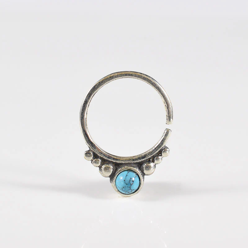 Silver Septum Ring with Turquoise Stone - Image 2
