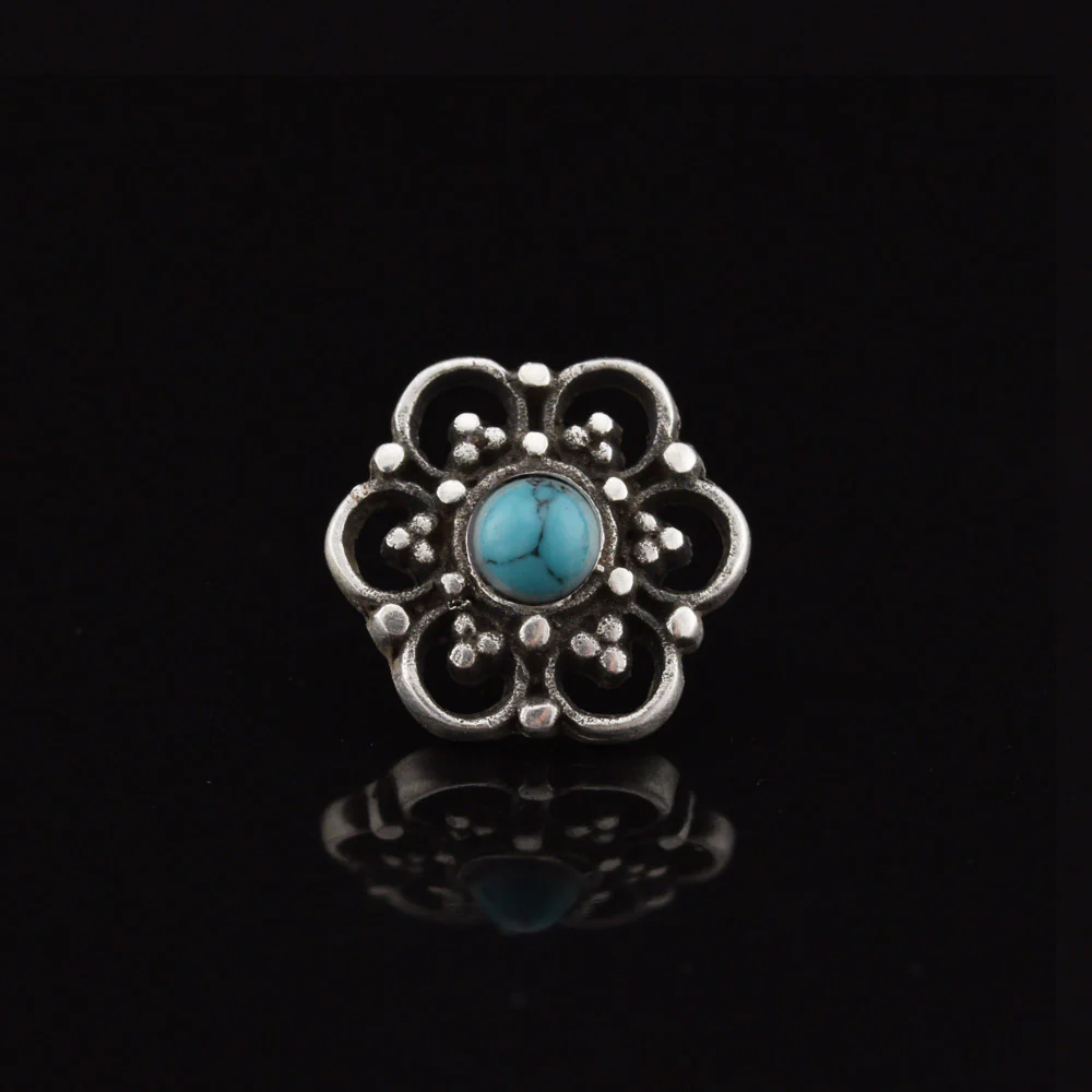 Silver Threadless End Flower Mandala with Turquoise